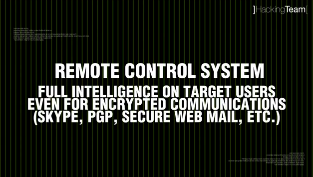 A slide from a HackingTeam video about the Remote Control System