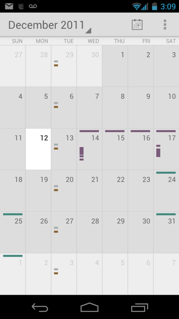 The Android 4 look and feel, demonstrated in the Calendar application