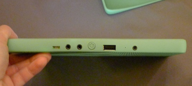 XO tablet ports: microUSB, audio in and out, USB, and a power port