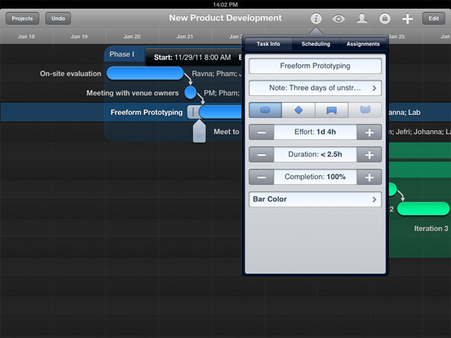 An early look at the interface for the upcoming OmniPlan for iPad.