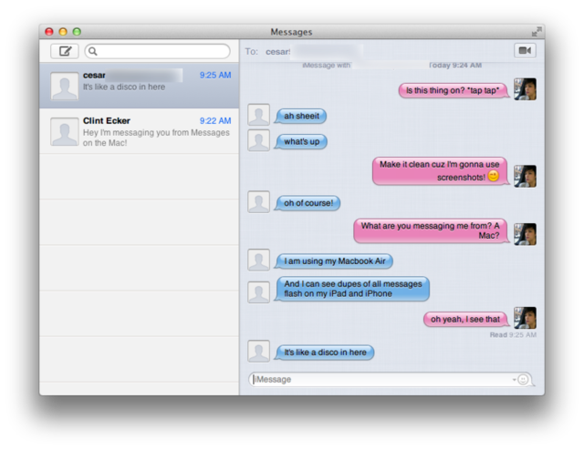 A conversation I had using Messages on the Mac