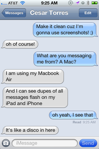 That same conversation is reflected on my iPhone since I used my Apple ID on both devices for iMessage