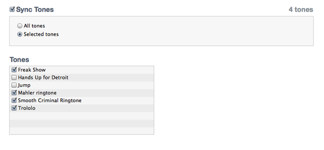 Select which ones to sync to your iPhone from your iPhone's Tones menu