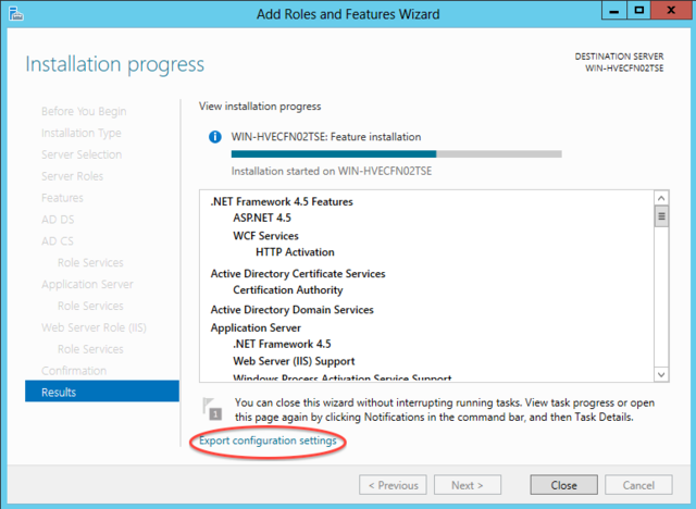 Windows Server 8 Server Manager's wizards let you save your work for later (by clicking the link circled here).