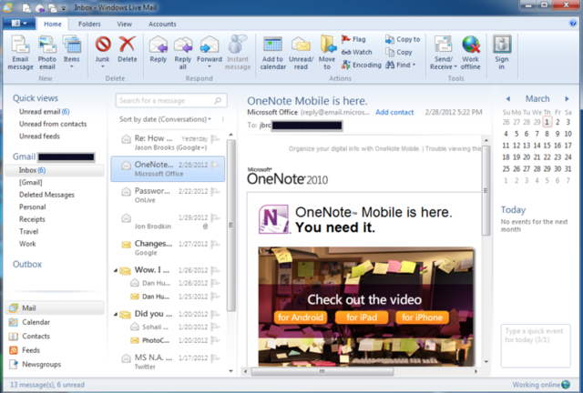 Windows Live Mail in Windows 7