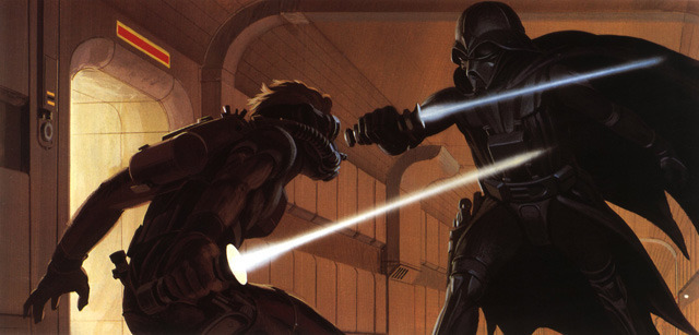 Vader facing off against an unknown rebel assailant.