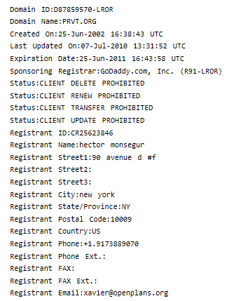 Sabu's full name and address in the public WHOIS database. Whoops.