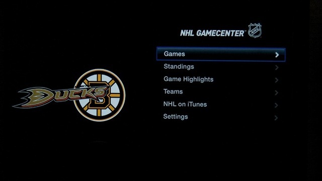 The NHL Gamecenter app's menu.