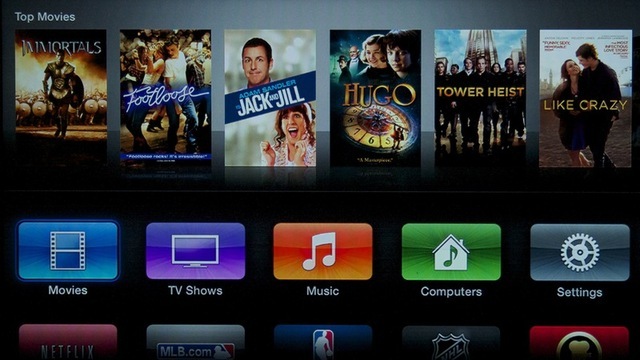 The new main menu for Apple TV dispenses with pull-down menus and goes for a more iOS-like look.