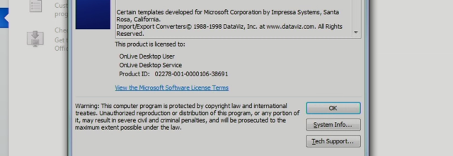 Microsoft Word for iPad, licensed to "OnLive Desktop User" &#133; or perhaps not