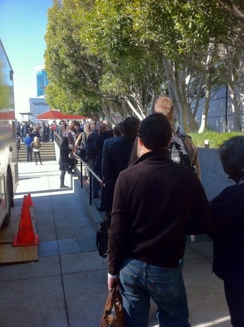 Waiting in line to register at the media table