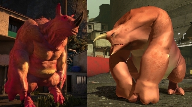 <i>Papo &amp; Yo</i>'s monster, as seen at an E3 demo (left) and after a recent redesign