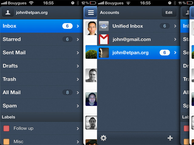 You can see how Sparrow uses stacked panels, similar to Facebook for iPhone or Twitter for iPad.