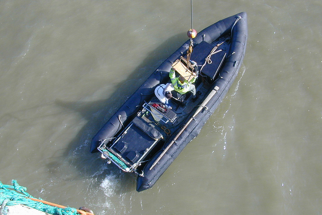 Rigid inflatable boat used to ferry people and supplies to Sealand