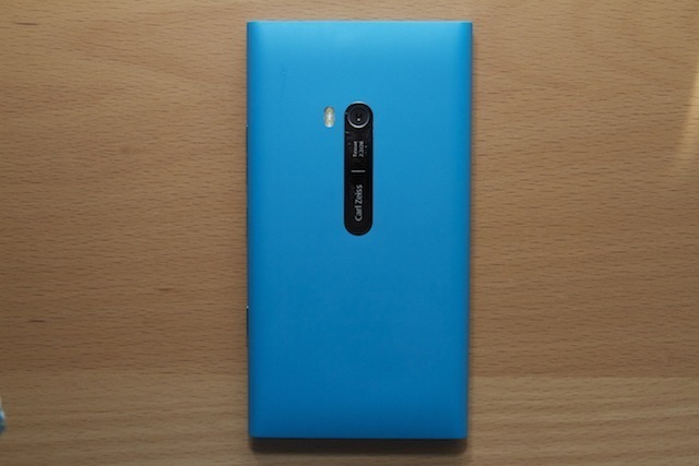 The back of the Lumia 900 with its Carl Zeiss 8-megapixel camera. Scratches accumulate pretty easily on that chrome plate.