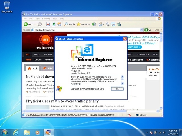 Internet Explorer 6 running using Windows XP Mode. The setup process for MED-V is different, but the end result looks the same.