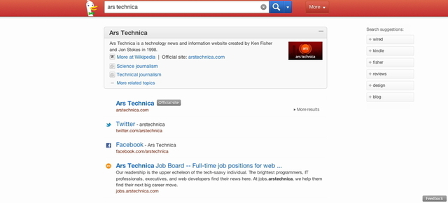 DuckDuckGo often previews Wikipedia at the top