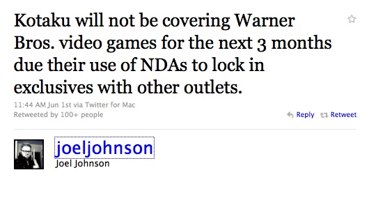 In some cases the press will even blacklist a publisher, as is the case with Kotaku's punishment of Warner Bros.' use of embargoes in order to give another outlet an exclusive