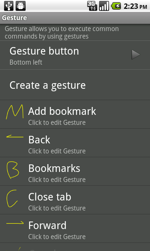 Configuring gestures for Dolphin HD