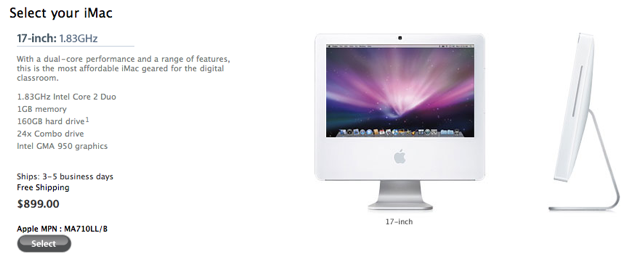 Old 17" iMac stilled offered to educational institutions