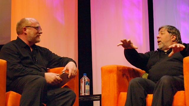 Woz explains his views on changing our concept of the classroom to ACU's Rankin.