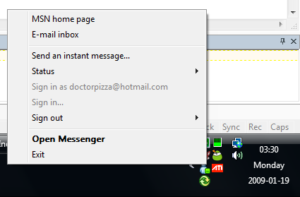 Windows Live Messenger's menu in Vista