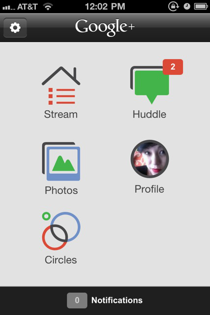 The Google+ home screen cuts to the chase and only includes the most relevant items (Huddles notwithstanding)