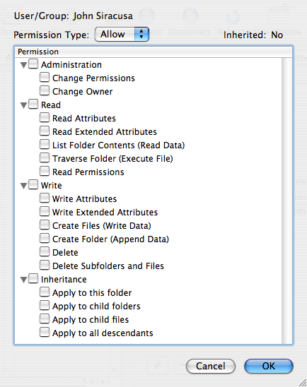 set read and write obn mac for subfolders