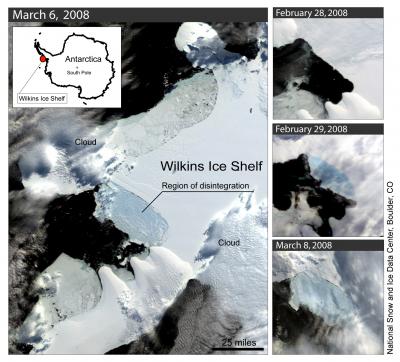 Satellite view of ice sheet collapse