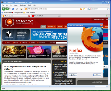 First look: Firefox 3.1 beta 1 officially released | Ars Technica