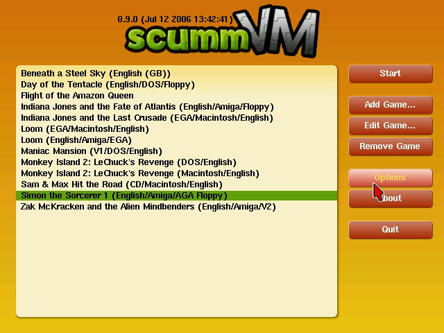 The ScummVM launcher screen from version 0.9.0.