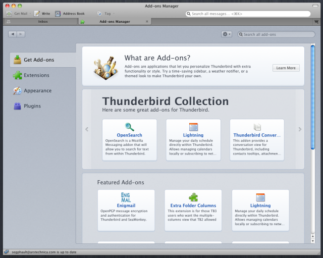 The new Thunderbird add-on manager