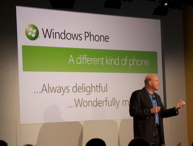 Steve Ballmer gestures for emphasis while starting his pitch.