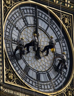 Cleaning the south face of the Westminster clock tower