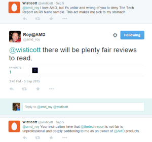 One of the now deleted tweets AMD sent out regarding "unfair" reviews at tech publications.