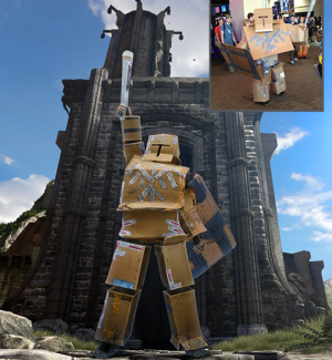 The Cardboard Hero armor set, with a cosplayer insert.