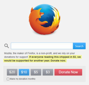 For the last few years, Mozilla has asked for donations around Christmas time.