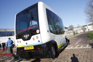 WePod driverless bus on a street in Wageningen, The Netherlands