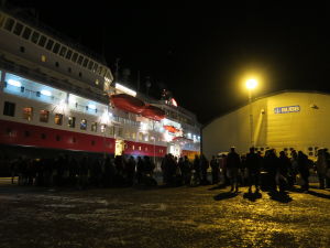 Developers line up to board the Finnmarken.