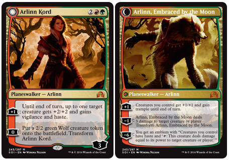 The planeswalker Arlinn Kord, and the werewolf that she transforms into