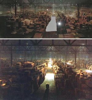 The government warehouse in <em>Raiders of the Lost Ark</em> by Michael Pangrazio is one of the most famous matte paintings of all time.