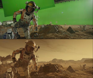 A before-and-after from <em>The Martian</em> showcasing some of MPC's work.