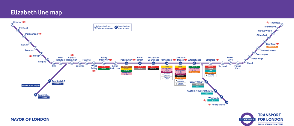 A map of the Elizabeth line, which will begin operation in 2017 and open fully by the end of 2019. (Well, if everything goes to plan.)