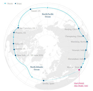 A rather handy graphic showing Solar Impulse 2's flight path around Earth.