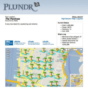 A screenshot of <em>Plundr</em>, which used Wi-Fi hotspots to create ARG "islands" for pirates.