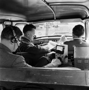 Inside a television detection van, 1956.