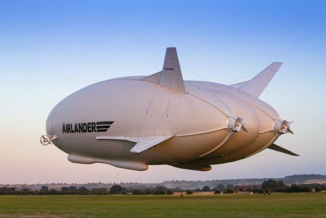 Airlander 10 taking off from Cardington Airfield.