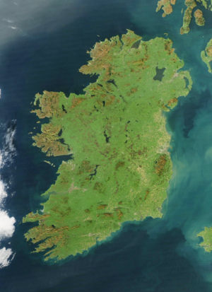 A satellite image of Ireland, for those not familiar with the shape of the country.