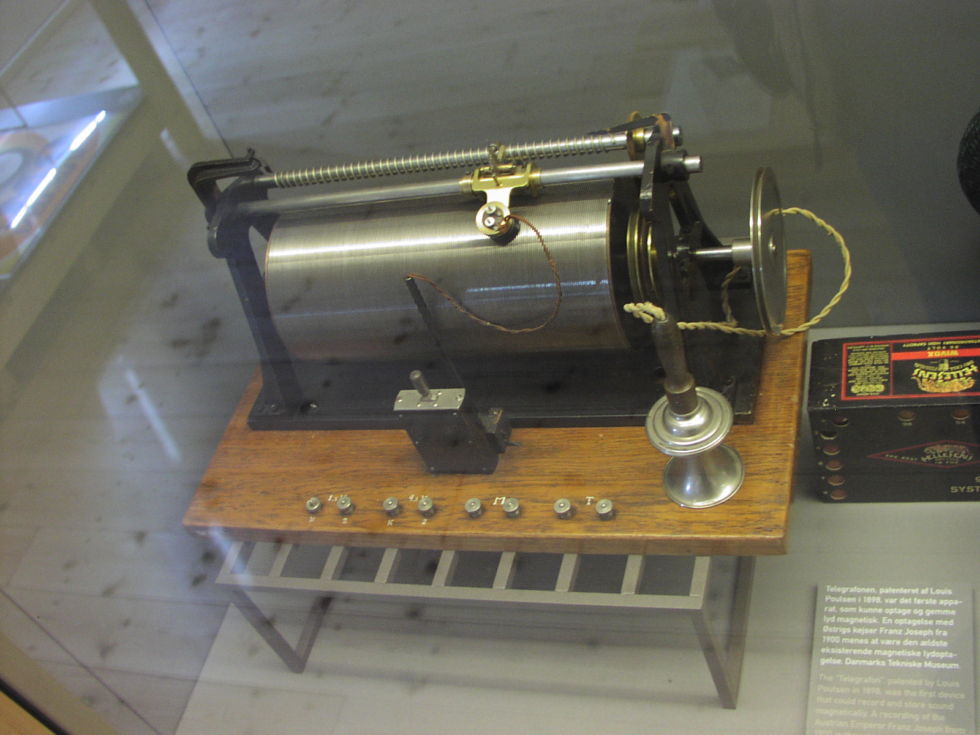 Valdemar Poulsen's magnetic wire recorder, from 1898, at Brede works Industrial Museum in Denmark.