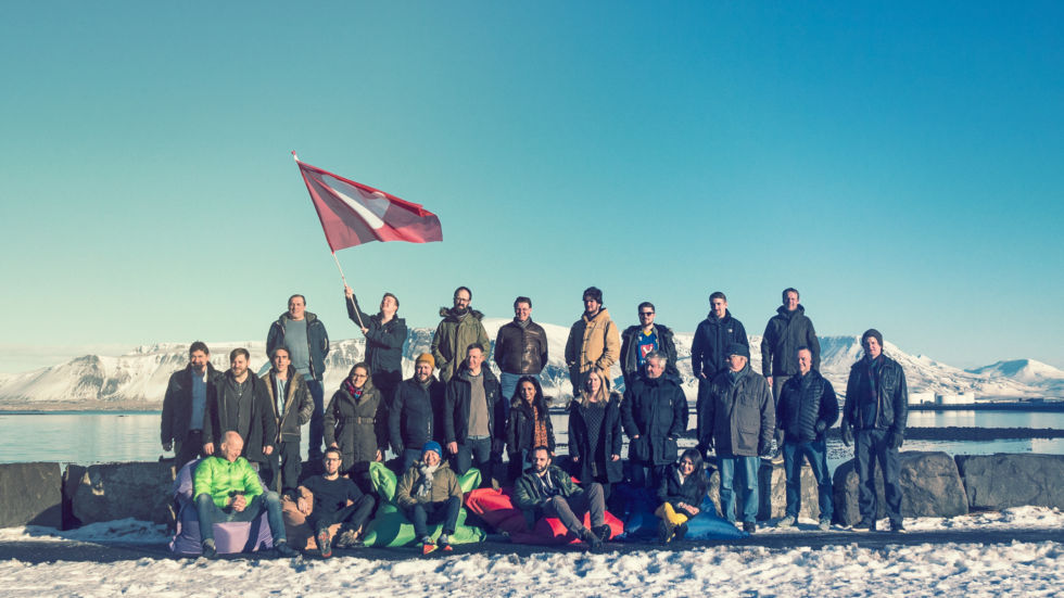 Part of Vivaldi's team in Iceland. Tatsuki Tomita is sitting in the green bean bag; Jon von Tetzchner is first from the left in the middle row.